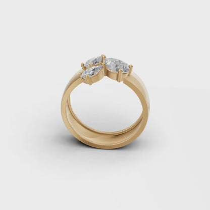 Three-Stone Pear Cut Diamond Botanical Cluster Ring