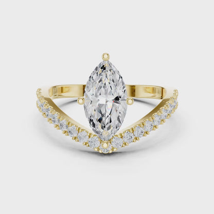 Marquise Cut Chevron Curved Diamond Ring