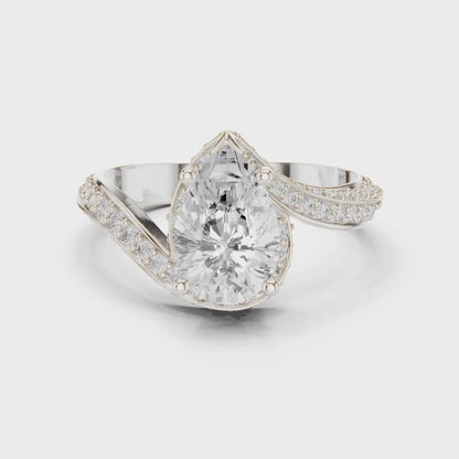 Pear Cut Crossover Halo Ring