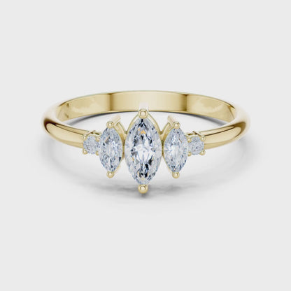 Triple Marquise & Round Accent Five-Stone Diamond Ring