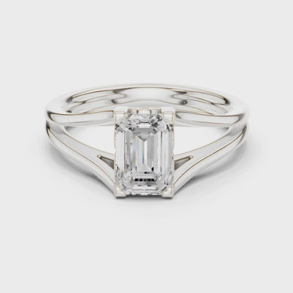 Emerald Cut Split-Shank Solitaire Ring