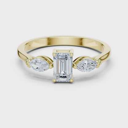 Emerald & Marquise Tapered Diamond Ring