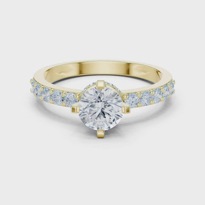 Hidden Crown Solitaire Ring with Pavé Band