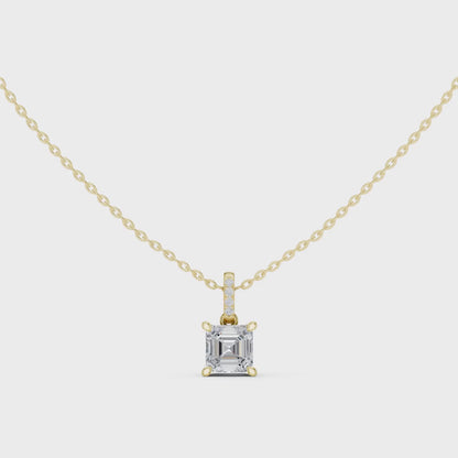 Asscher Hidden Halo Pavé-Bail Pendant