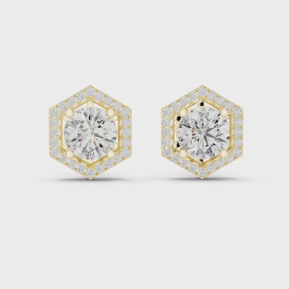 Orecchini a perno esagonali con diamante a pavé