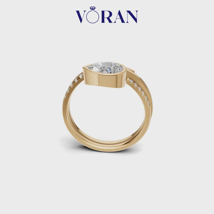 Pear Cut Diamond Bezel Bypass Ring