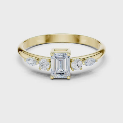 Emerald & Mixed-Cut Diamond Five-Stone Ring