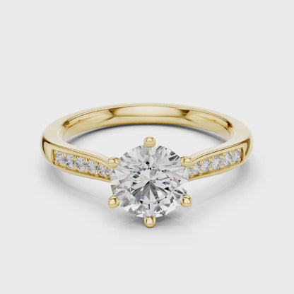 Round Cut Diamond Six-Prong Channel Accent Ring