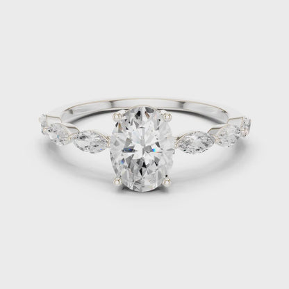 Oval Cut Engagement Ring with Marquise Diamond Band