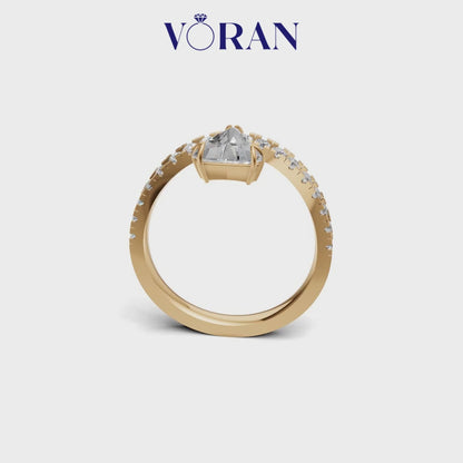 Trillion Cut Diamond Inverted Solitaire Ring with Pavé Arch