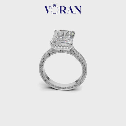Radiant Cut Diamond Solitaire Ring with Vintage Filigree Band