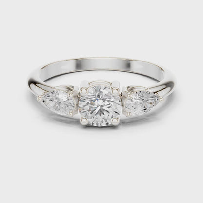 Classic Round & Pear Three-Stone Engagement Ring