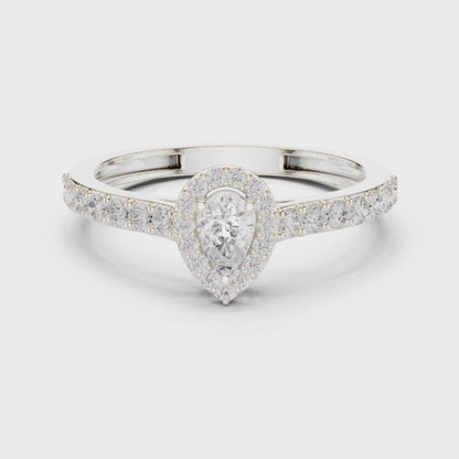 Pear Cut Halo Engagement Ring with Pavé Band
