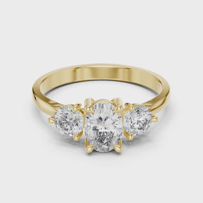 Oval Diamond Trilogy Ring with Round Accents