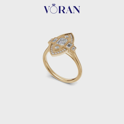 Emerald Cut Diamond Art Deco Marquise Halo Ring